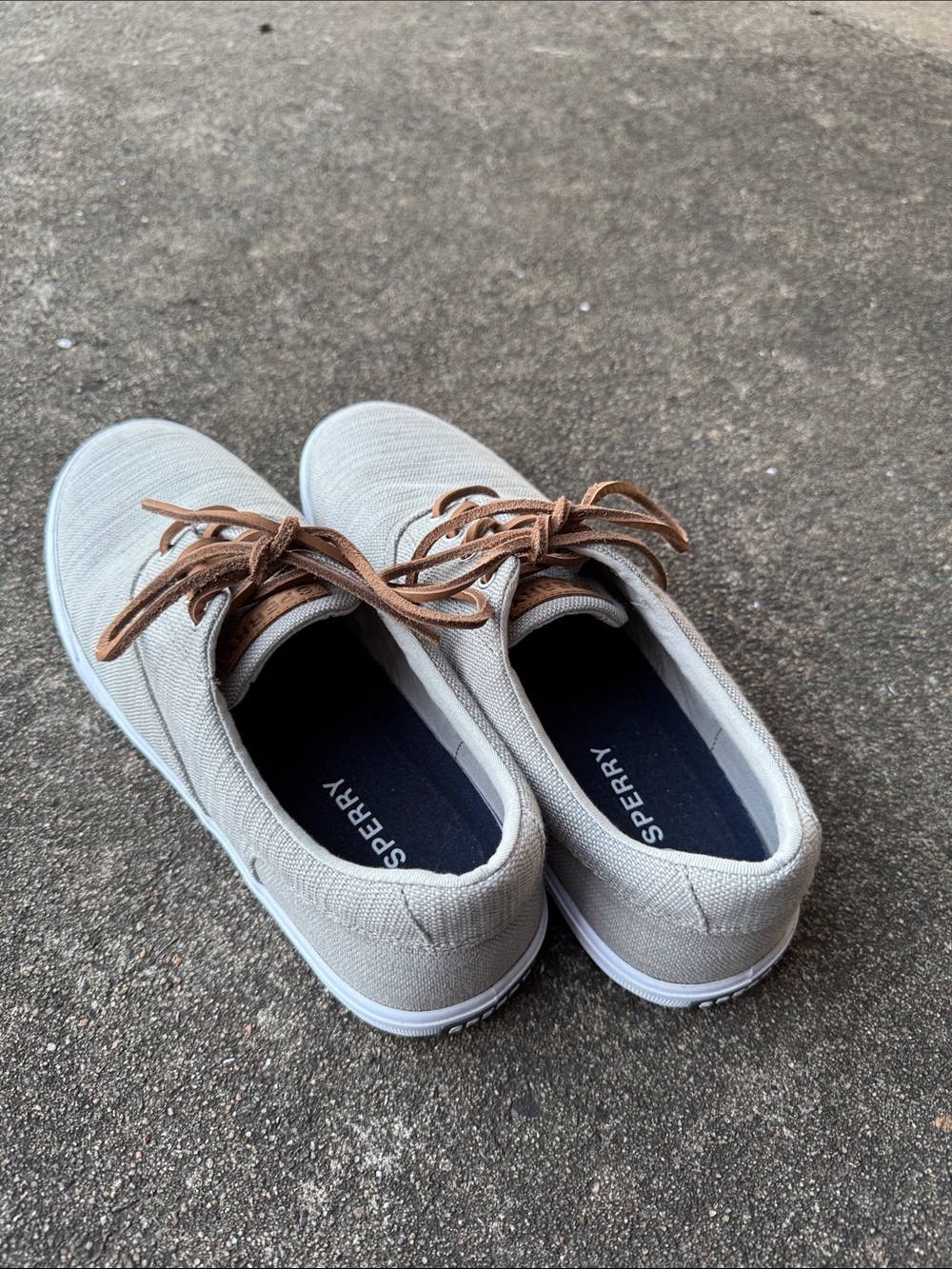 Sperry Light Gray Canvas Lace-Up Sneakers with Tan Laces - Picture 2 of 5